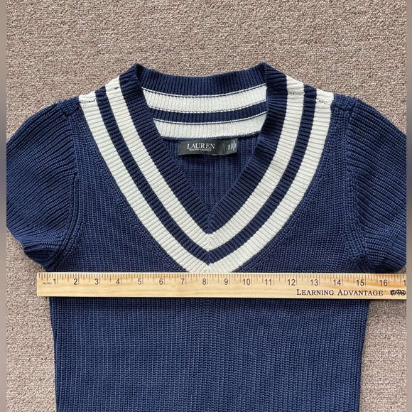 Lauren Ralph Lauren Cotton-Blend Cricket Sweater Dress French Navy & White SP - Picture 8 of 14